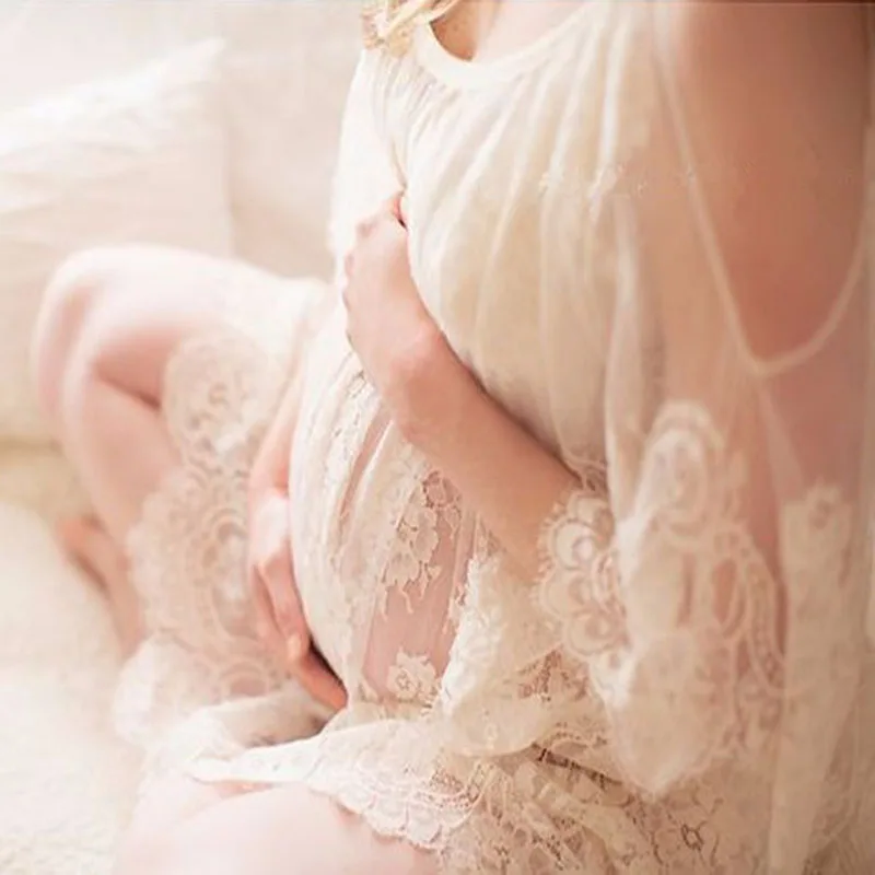 

Fancy Maternity White Lace Dress for Photography Props Clothes Fashion Pregnancy Pregnant Women Photo Shoot Studio Gown Dresses