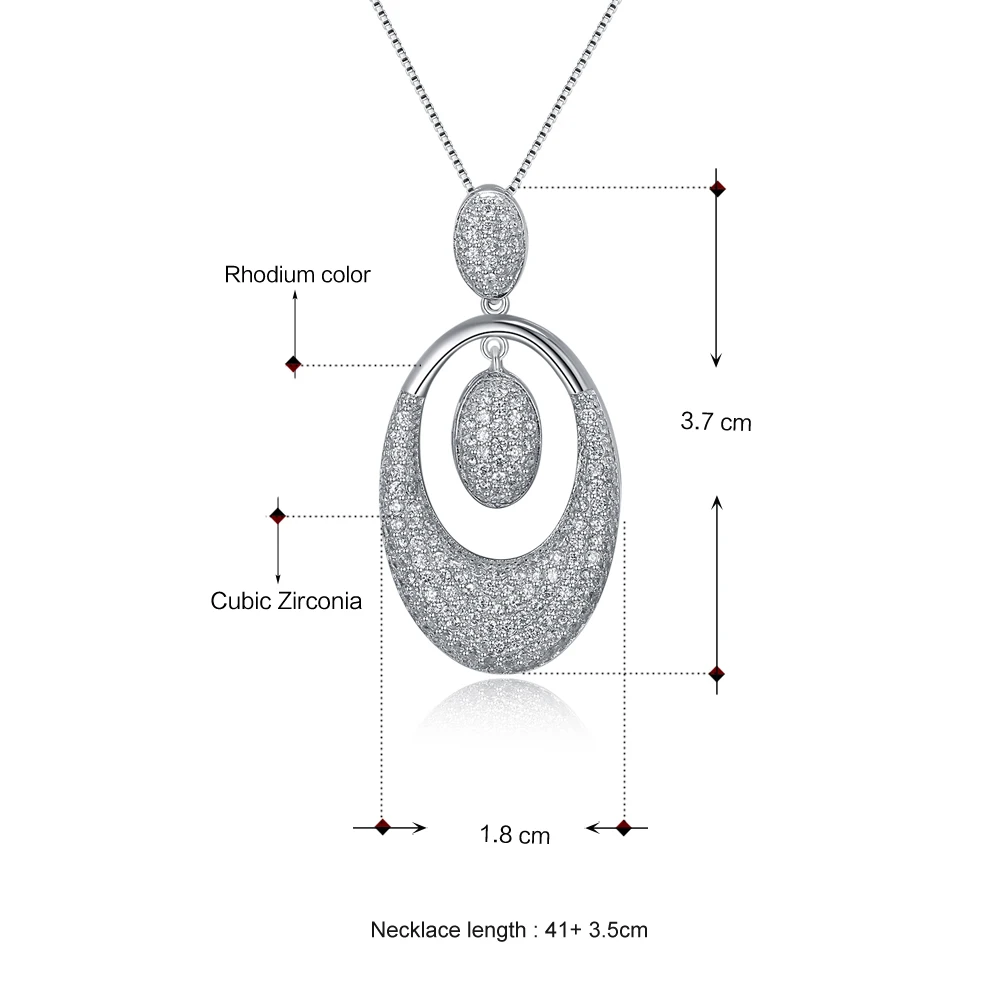 Solid 925 Sterling Silver Luxury Pendant Women's Necklace Fine Jewelry Oval Real Suspension Elegant Jewellery Statement | Украшения и