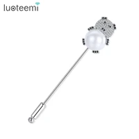 luoteemi new korea cute bear brooches for women girl kid simulated pearl cz crystal lapel stick pins tie clips coat accesories