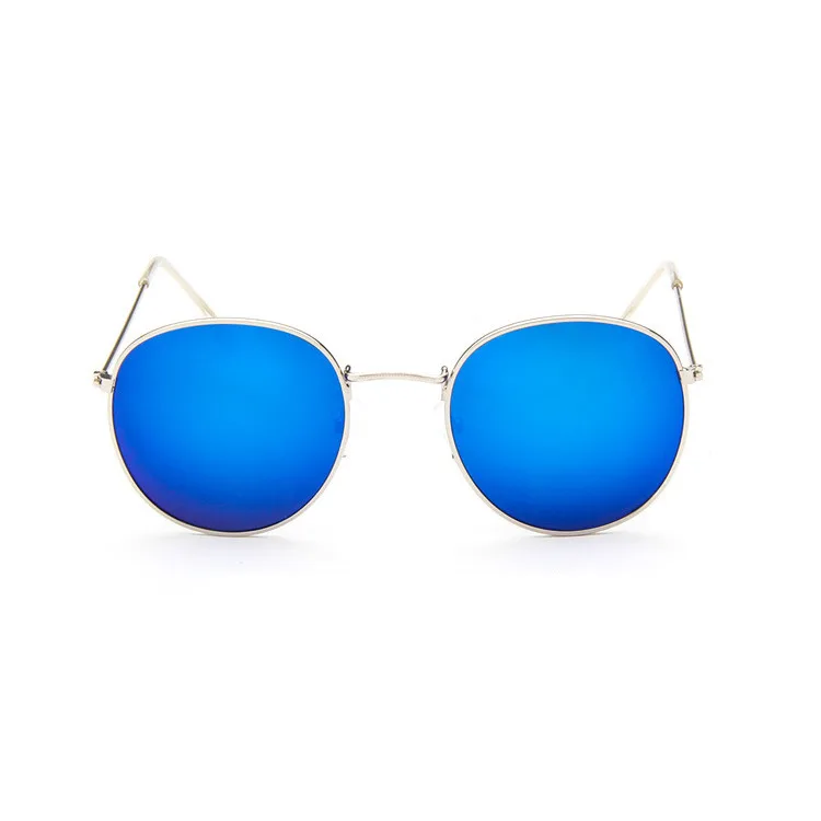SilverFrameBlue Ретро Круглые Солнцезащитные очки женские брендовые дизайнерские солнечные очки для женщин зеркальные солнечные очки сплав Ray женские Oculos De Sol - Цвет линз: SilverFrameBlue