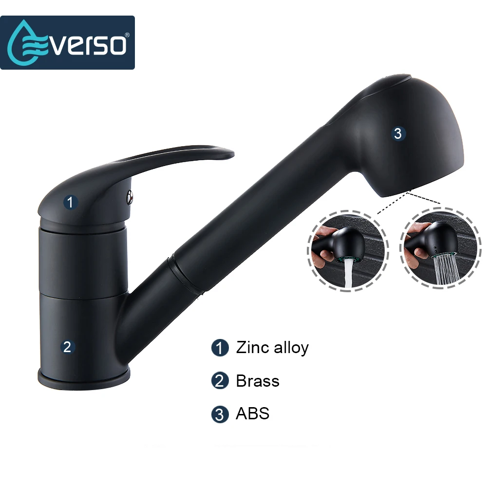 EVERSO 360 градусов поворотный выдвижной кухонный кран водосберегающий полированный черный смеситель для раковины латунный кран для раковины