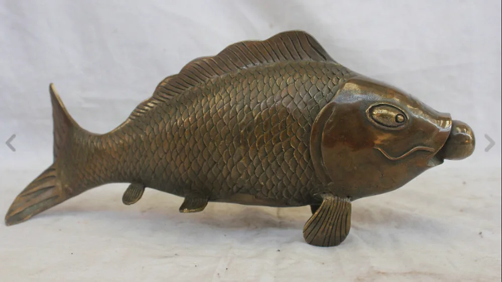 Китайская культура ручная работа старая бронзовая латунная статуя Lucky carp Koi