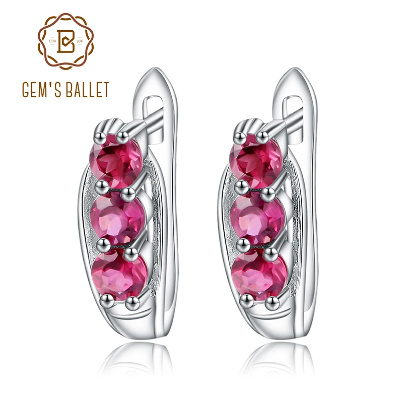 

GEM'S BALLET 1.57Ct Natural Rhodolite Garnet Gemstone Earrings 100% 925 Sterling Sliver Stud Earrings For Women Fine Jewelry