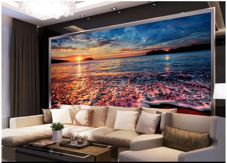 Фотообои на заказ для стен 3 d настенные фрески закат солнца Пляжный Пейзаж бумаги
