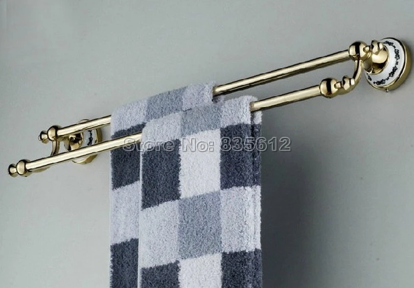 Luxury Gold Color Brass Wall Mounted Bathroom Double Towel Bar Rail Holders Wba255 | Обустройство дома