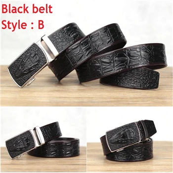 Black belt Style B Крокодиловая кожа текстурный ремень мужской кожаный ремень Автоматическая пряжка крокодил шаблон мужской ремень - Цвет: Black belt Style B