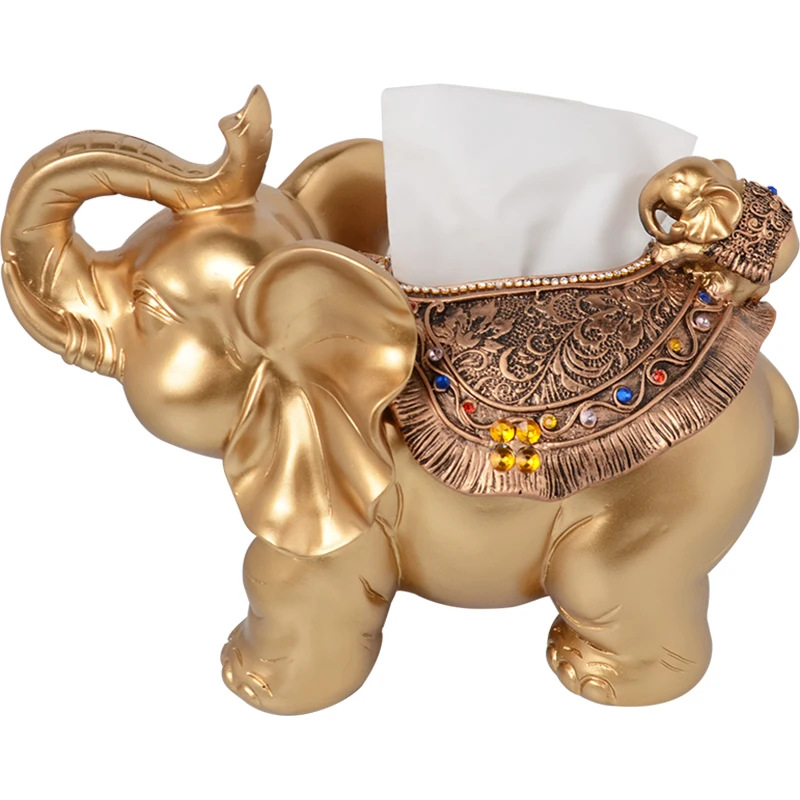 

European-style high-end Resin tissue boxs hotel napkin tray living room Storage box cute elephant lucky craft ornaments