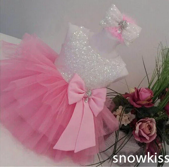 Милые блестящие розовые платья с блестками и цветами для девочек пышное платье