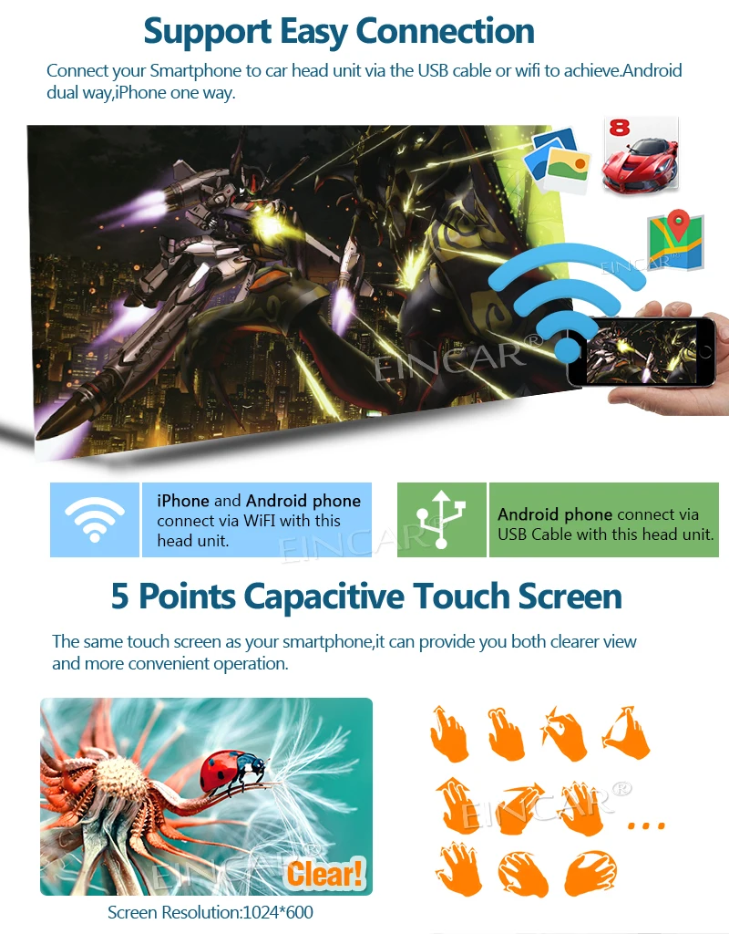 GPS навигация Bluetooth FM AM RDS радио Зеркало Ссылка WiFi 3G 4G сабвуфер Eincar 7 дюймов двойной