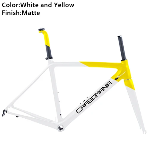 White and Yellow Mat Карбоновая рама для дорожного велосипеда, Ультралегкая 980g 700c, рама для дорожного велосипеда Di2, механическая рама для дорожного велосипеда, велосипедная Рама в комплекте, BSA 68 мм V тормоз - Цвет: White and Yellow Mat