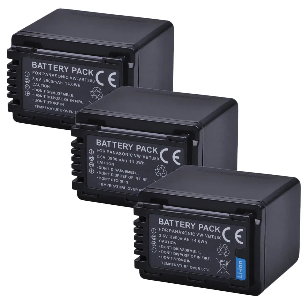 3Battery 1x3900 мА/ч, VW-VBT380 VBT380 VBT190 Батарея для цифрового фотоаппарата Panasonic HC-V110, HC-V130, HC-V160, HC-V180, HC-V201, HC-V250, HC-V260 батареи - Цвет: 3Battery