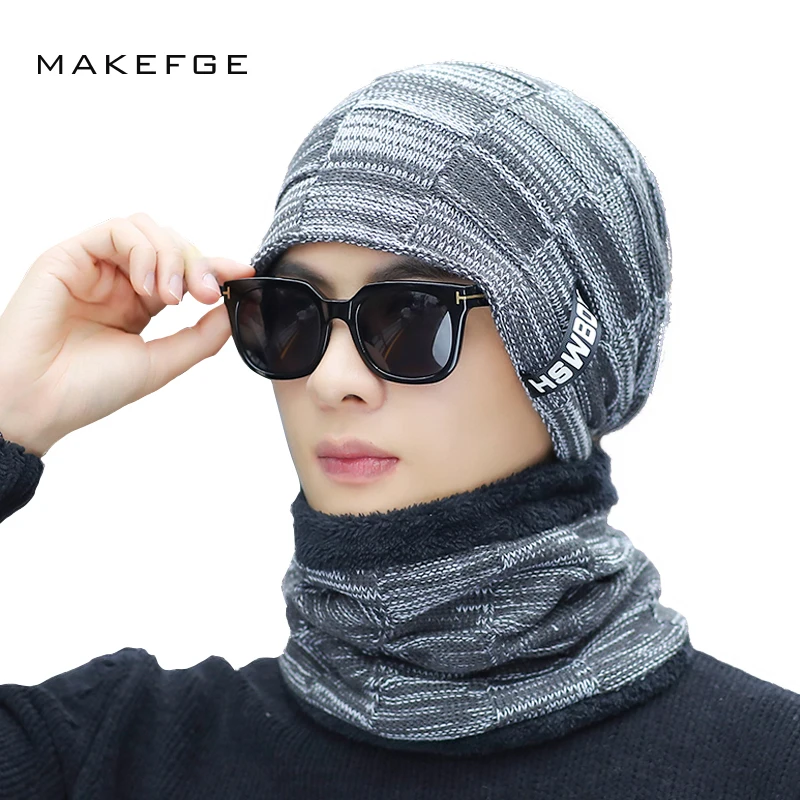Men's winter knitted cotton hats warm and comfortable plus velvet thick women's universal ski mask caps scarf male Beanies Skull |
