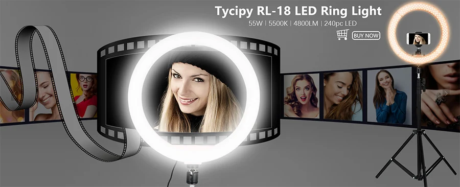 Tycipy 1" светодиодный кольцевой светильник 2700 K-5500 K 24W светильник для фотостудии с регулируемой яркостью для съемки видео для смартфонов со штативом и держателем для телефона