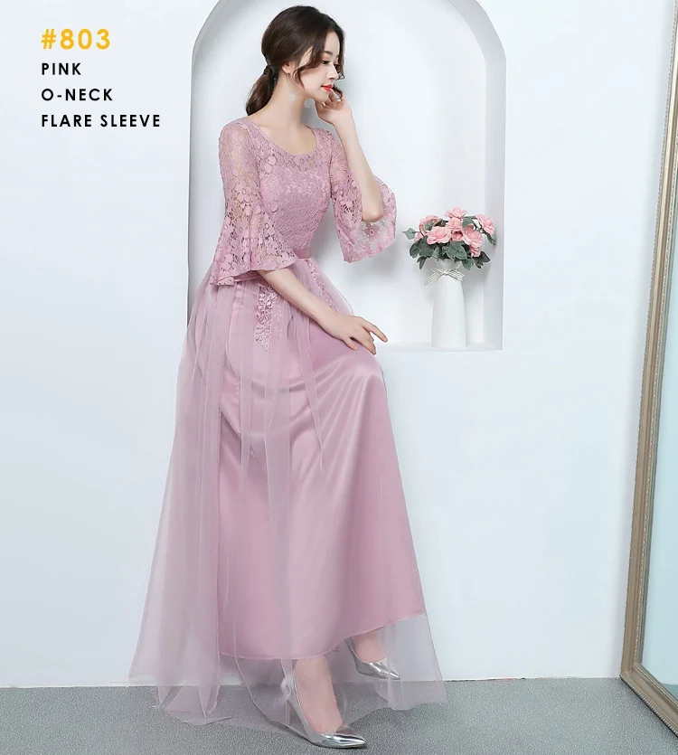 803 PINK Женское кружевное Сетчатое платье с вырезом лодочкой для молодых девушек, весенне-летние облегающие Вечерние Платья-макси с рукавами-плащами, vestido longo - Цвет: 803 PINK