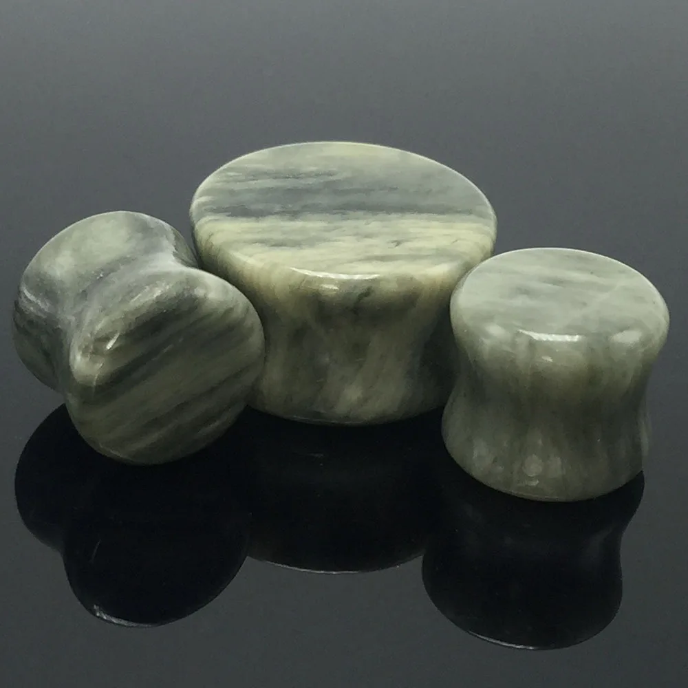 2pcs Stone Ear Expanders Organic Green Amazonite Plugs Saddle Flared Flesh Tunnels Earring Expander Gauges Women BodyJewelry | Украшения и