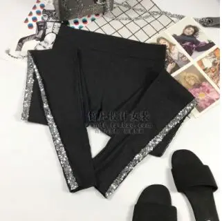 dark grey silver Сезон весна-лето; узкие брюки для женщин; Модные полосатые хлопковые брюки с блестками по бокам для девочек; новые осенние серые Стрейчевые брюки для женщин - Цвет: dark grey silver