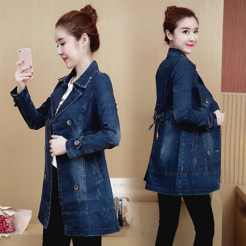 2019 эксклюзивная джинсовая женская куртка большого размера Модная тонкая средней
