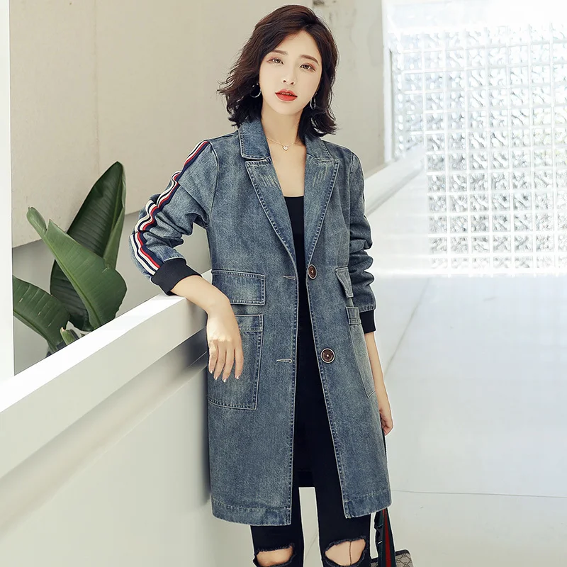 

Fashion Washed Denim Jeans Windbreaker Women Chaqueta Mujer Streetwear Autumn Long Trench Coats Coat For Female Cloak