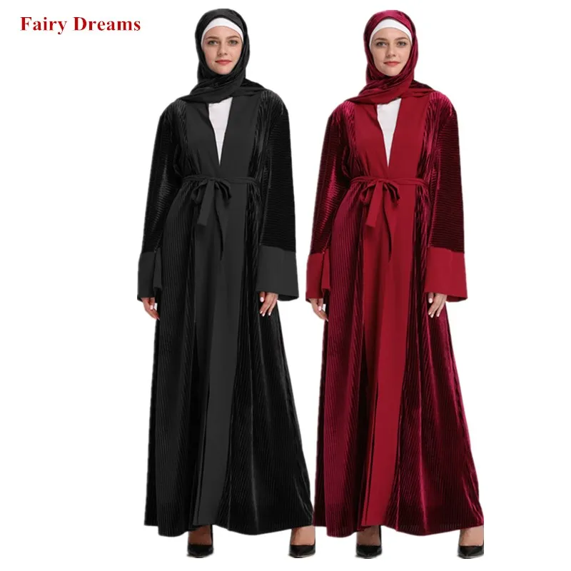 Женский длинный кардиган с бандажом Abaya черный и красный хиджаб мусульманская