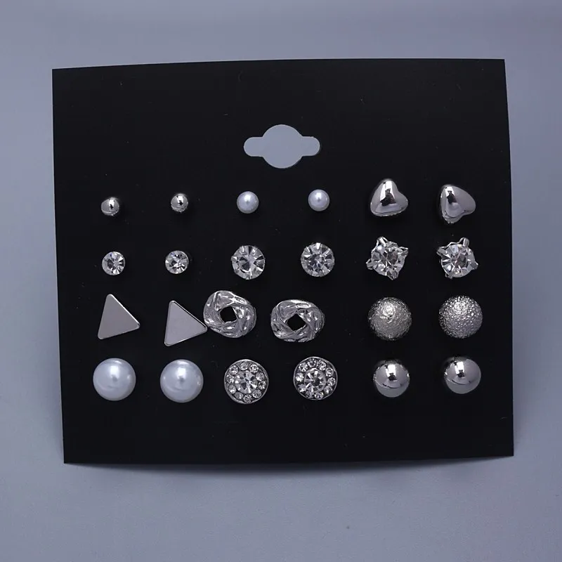 EA782 Silver 12 пар/компл. серьги-гвоздики из искусственного жемчуга набор белого и бежевого цвета Цвет круглый шар серьги для Для женщин подарок Brincos - Окраска металла: EA782 Silver