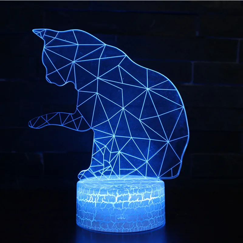 3D кошка светится в темноте 7 цветов меняющая форму животного светодиодная лампа