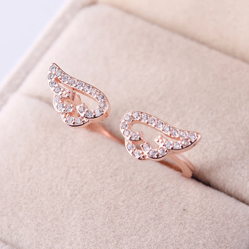 AdjustableCharming регулируемое кольцо в форме ангельских крыльев кристаллы стразы