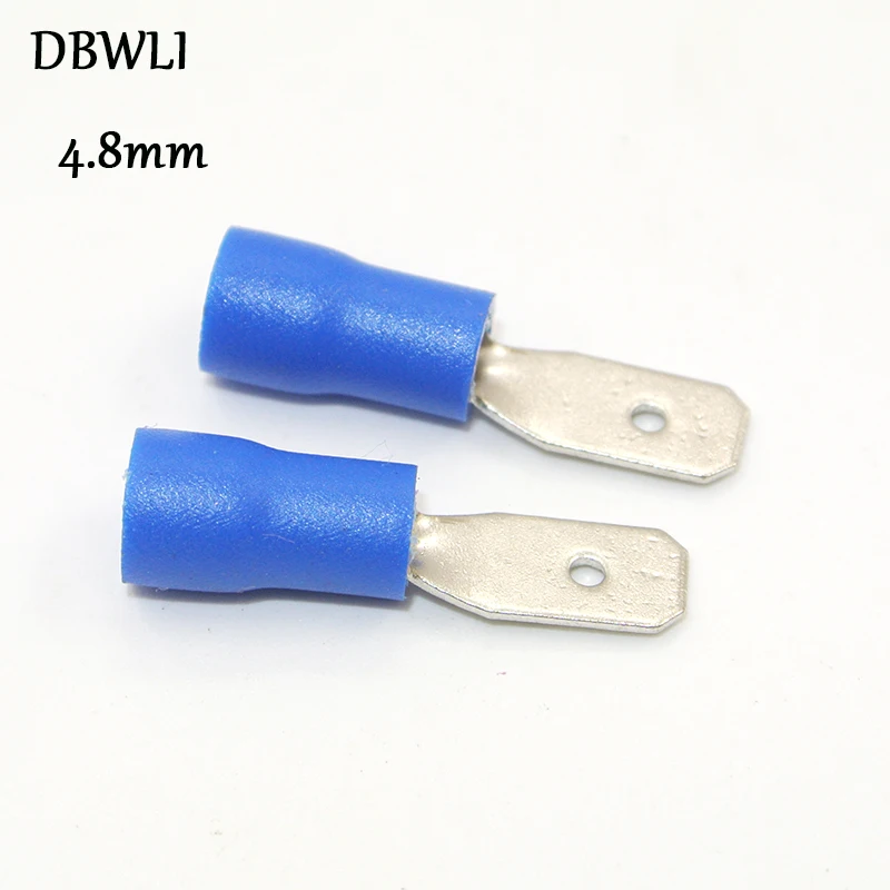 4.8mm blue male 50 шт., красный, синий, желтый, 2,8 мм, 4,8 мм, 6,3 мм, изолированный провод, электрический обжимной терминал - Цвет: 4.8mm blue male