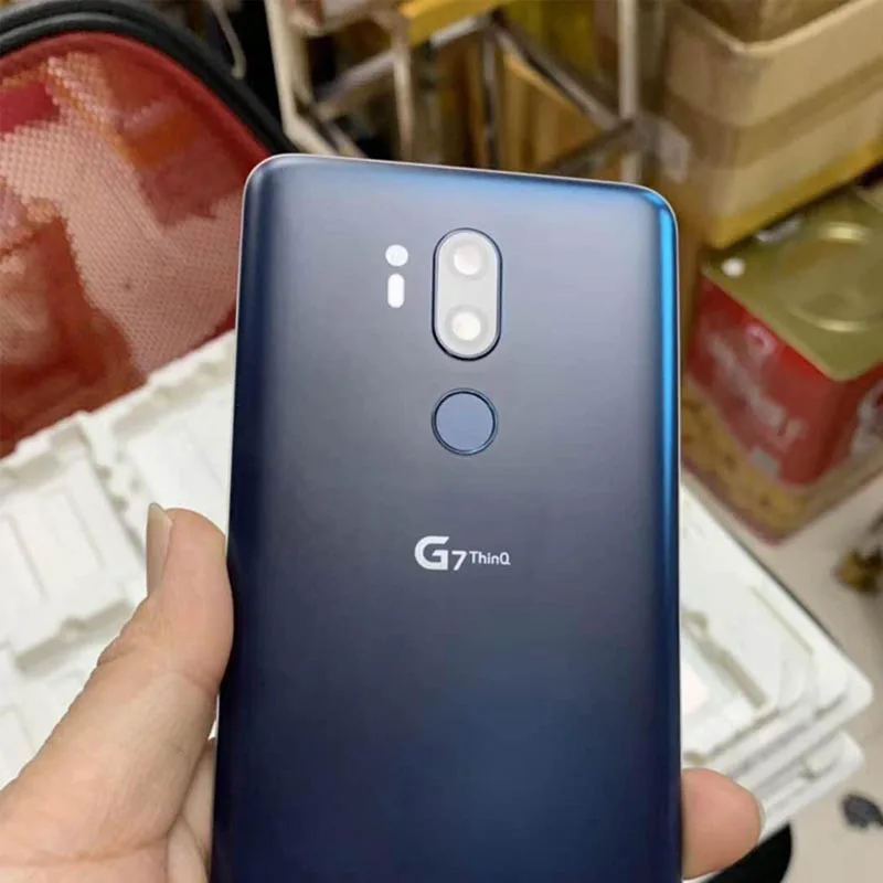 Для LG G7 ThinQ Крышка батарейного отсека Корпус с объективом камеры Стекло Touch ID G710 G710EM задняя крышка с отпечатком пальца+ логотип