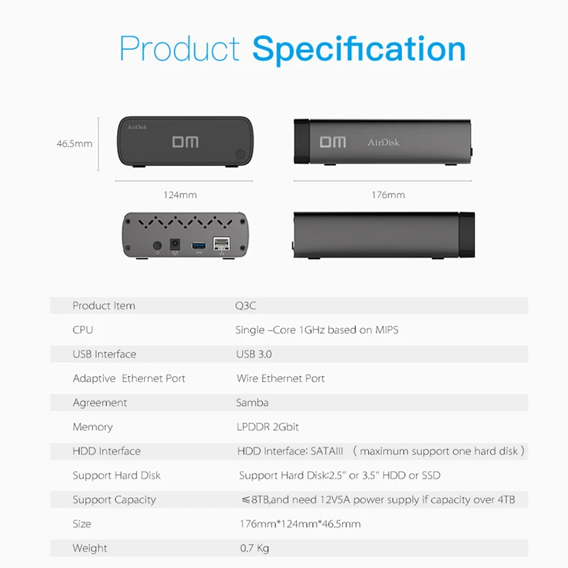 DM Q3C Беспроводной Wi-Fi Портативный корпус жесткого диска USB3.0 SATA для 2 5/3 5 дюймов HDD