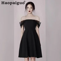slash neck black dress woman party night corset a line backless mini dress for women mesh patchwork summer dress 2019 ropa mujer