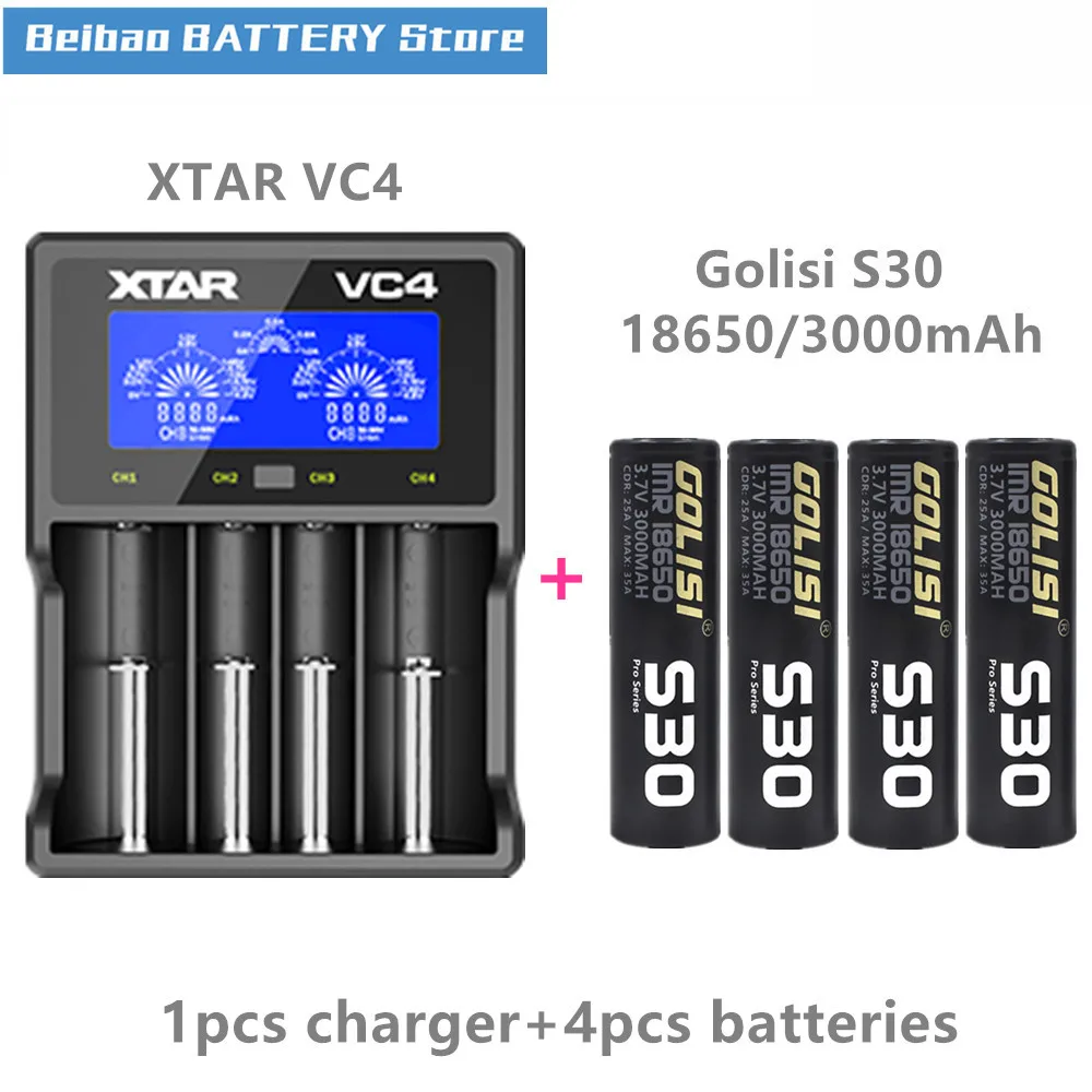 Golisi 4 шт. S30 IMR 18650 3000 мАч E-CIG перезаряжаемая батарея для вейпа с зарядным