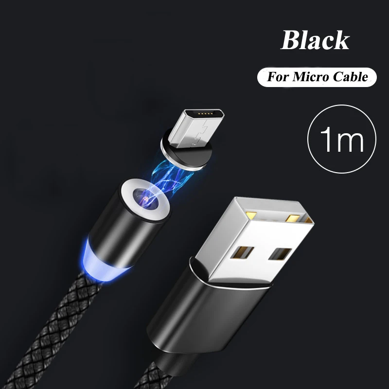 Black-for-micro Магнитный кабель с быстрой загрузкой Micro Usb type-C для Iphone X Xs Max samsung Xiaomi huawei - Цвет: Black-for-micro