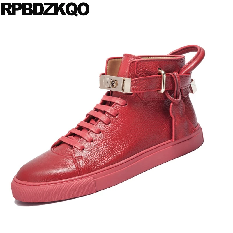 Men Shoes Casual High Top Genuine Leather Skate Italy European Cow Skin Flats British Style Sneakers Luxury Trainers Red Hip Hop |