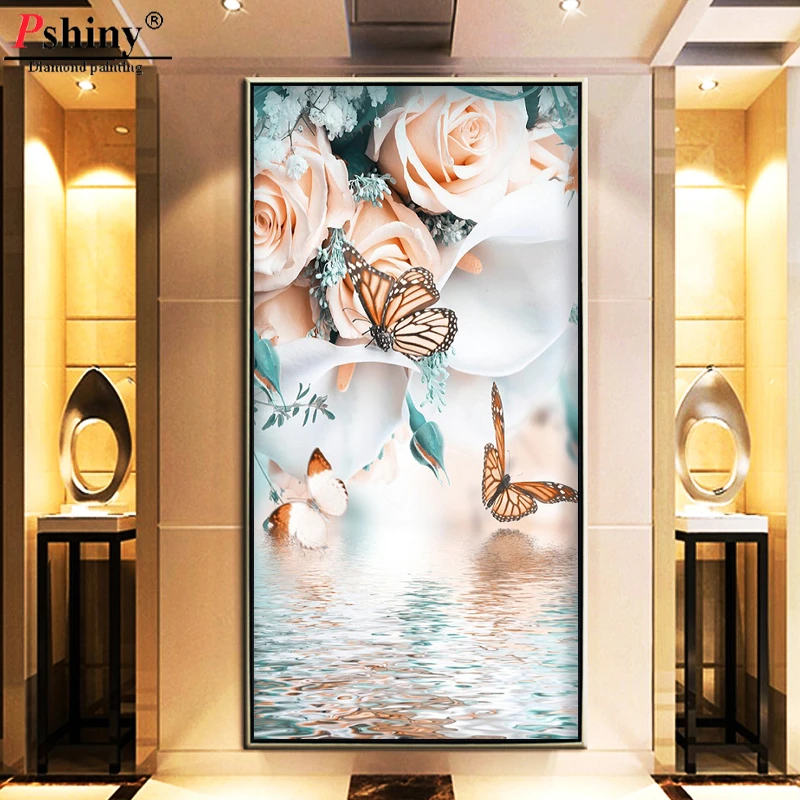 

Алмазная 5d Вышивка Pshiny с бабочкой, картина с квадратными стразами, вышивка крестиком, шампанское, роза, цветок, подарок на свадьбу, F337