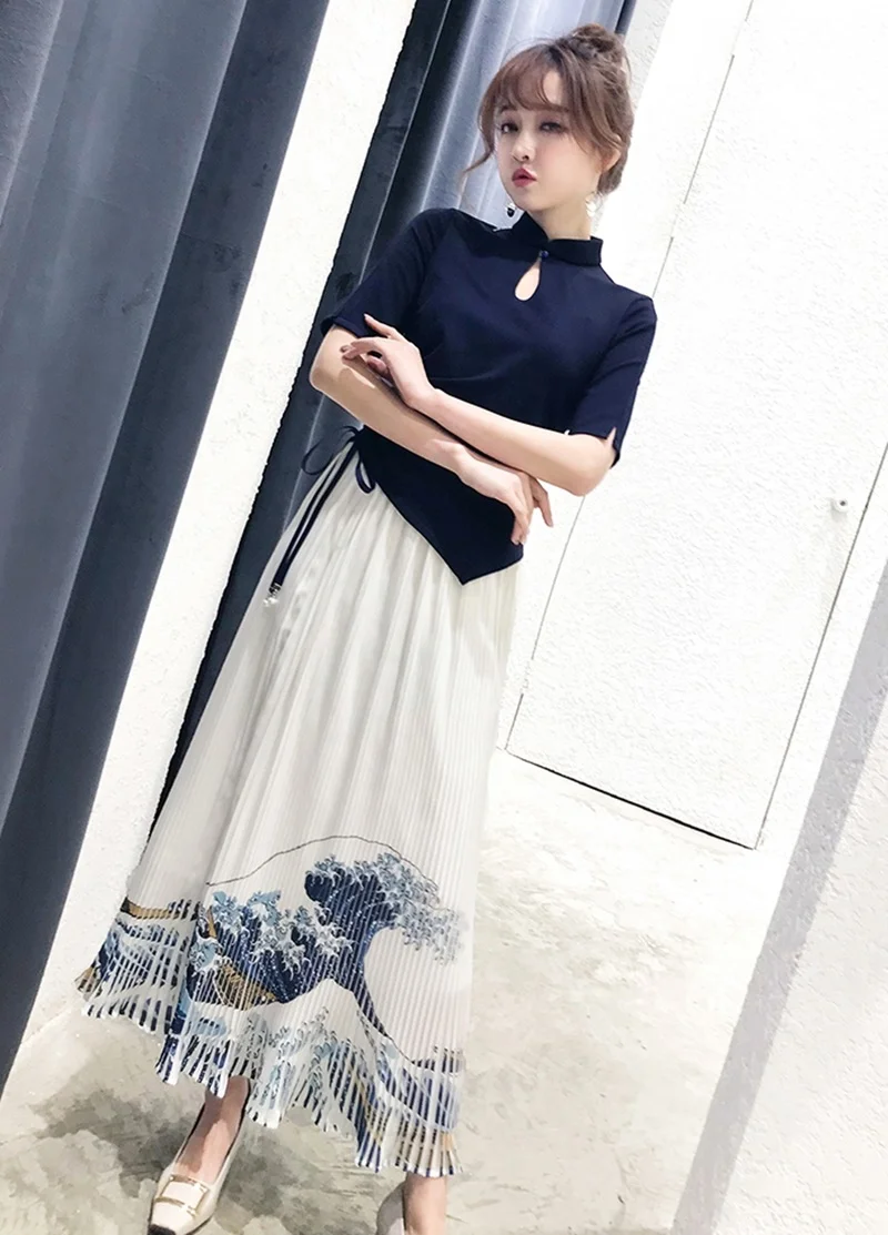 Современный китайский Cheongsam Qipao Женский комплект из двух предметов комплект с юбкой женские винтажные наряды для женщин платье в китайском стиле TA1470