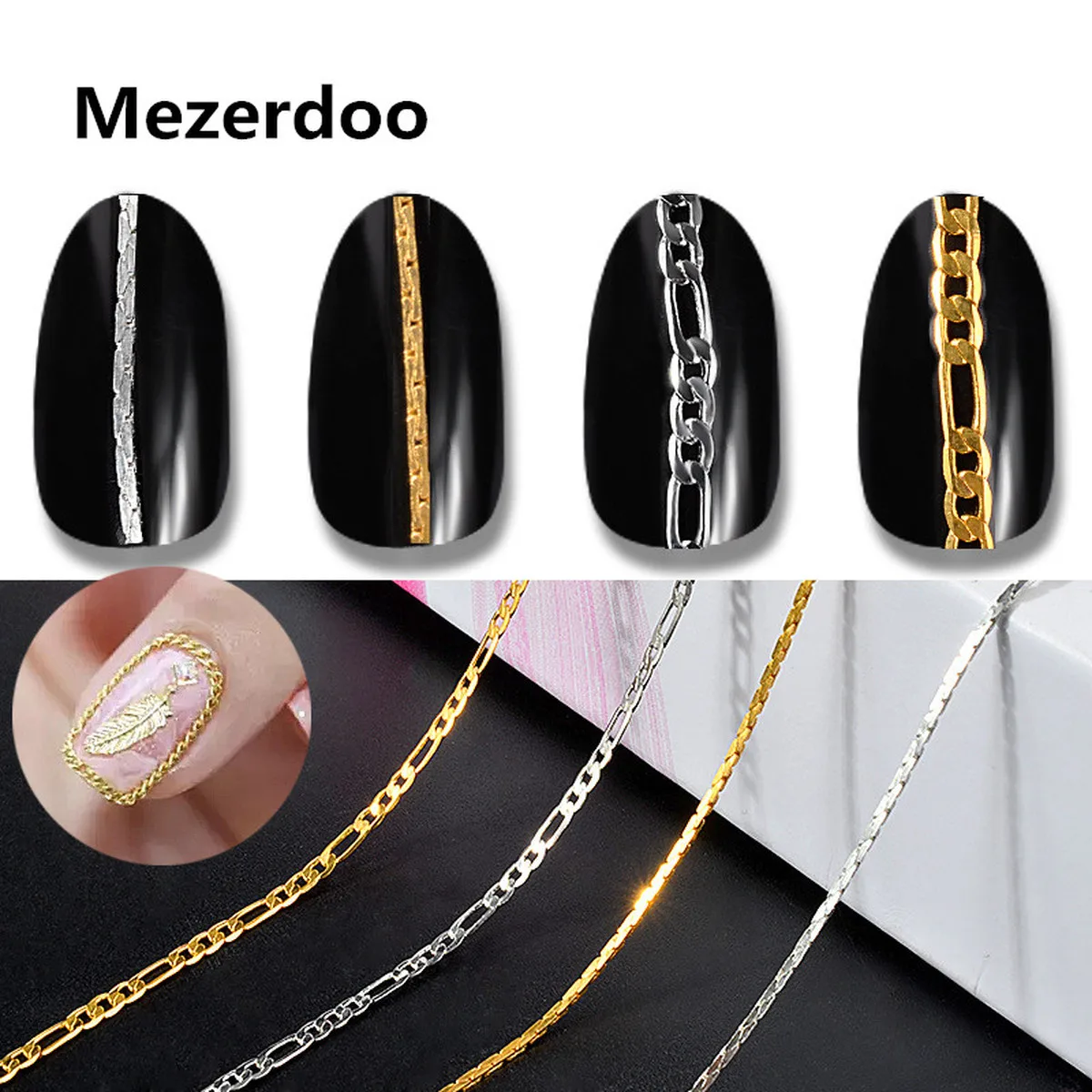 Premium Gold Silver Nail Thin Chain Flat Design for Gems Fashion Art Accessory Women Manicure Metallic Decorations Makeup | Красота и