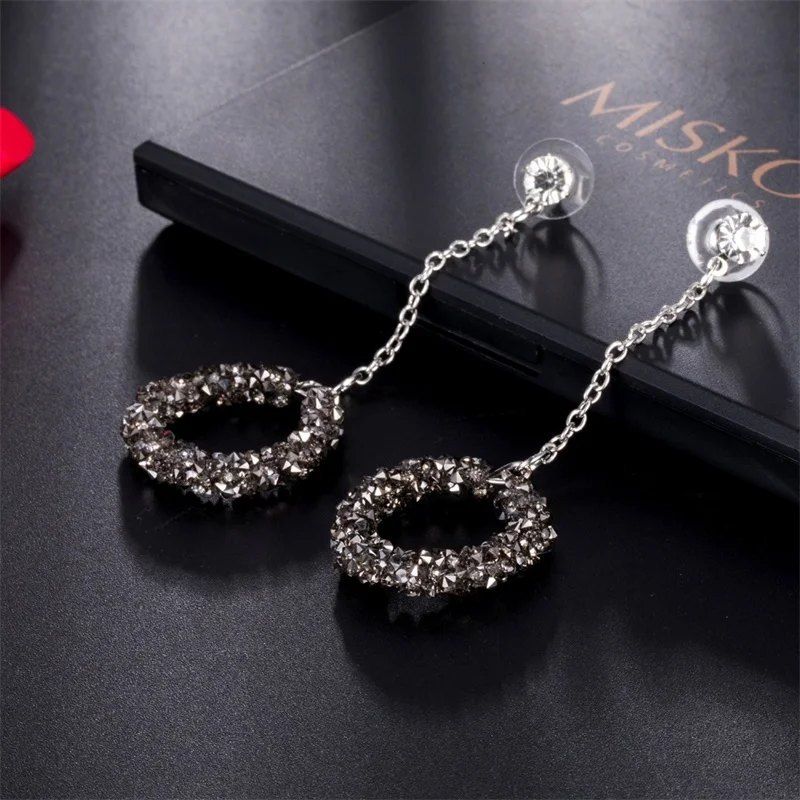 Женские серьги подвески FNIO круглые геометрические Стразы ручной работы