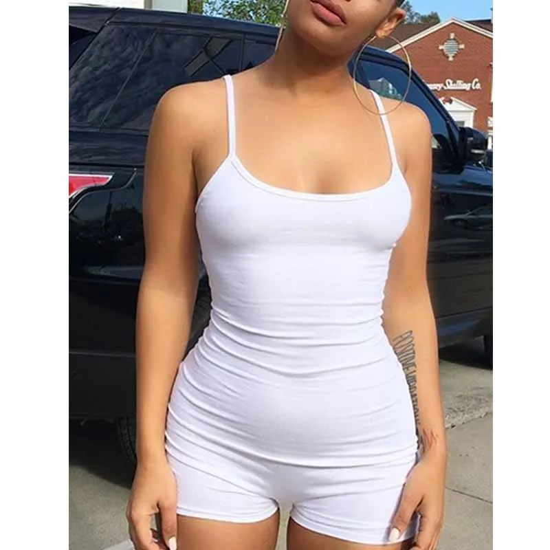 Casual White Bodycon Rompers Womens Jumpsuit 2019 Summer Playsuit Sexy Slim Body Skinny Shorts Spaghetti Strap Leotard |