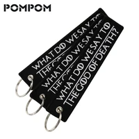 3pcslot what do we say to the god of death key chains for motorcycles embroidery oem keyring cool motorcycles keychains jewelry