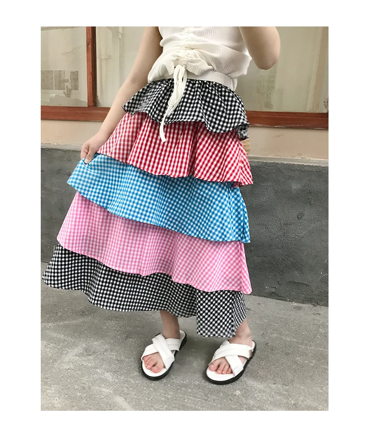 Клетчатые юбки для девочек Новинка лета 2019 лоскутные с оборками детей Модная
