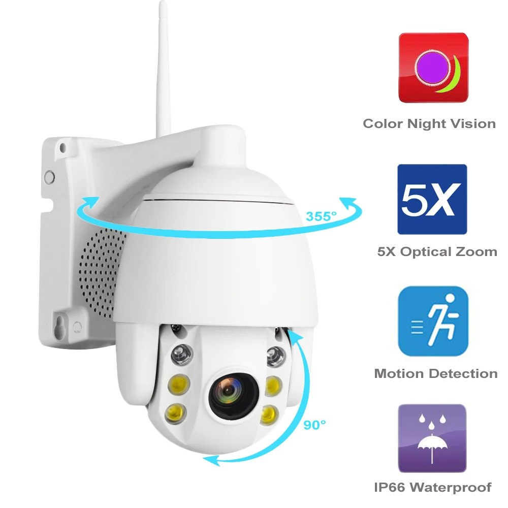 Купольная IP камера 1080P Wi Fi с 5 кратным оптическим зумом|Камеры видеонаблюдения| |