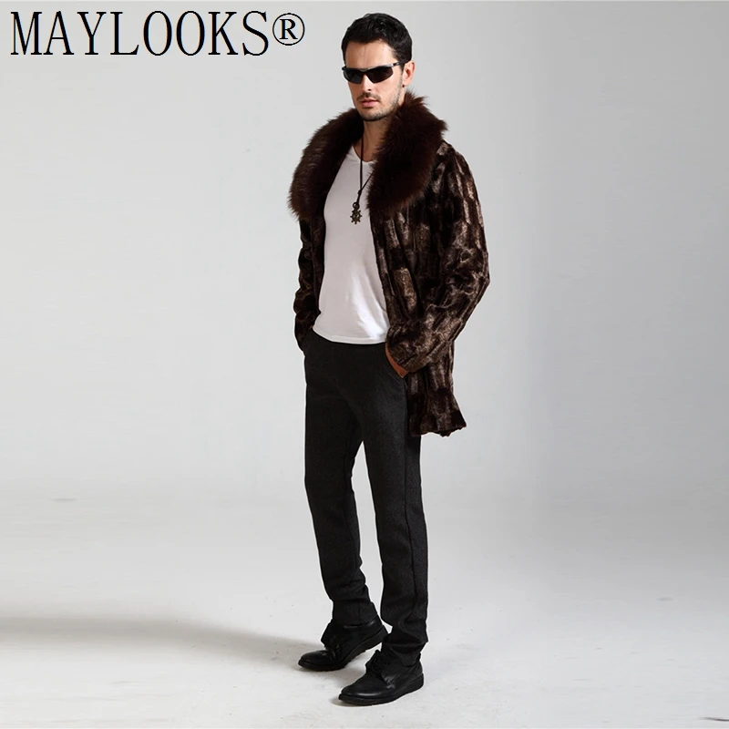 

Men's Faux Fur Long Coat Brown Warm And Comfortable Winter 2018 New Brand Maylooks Hn112