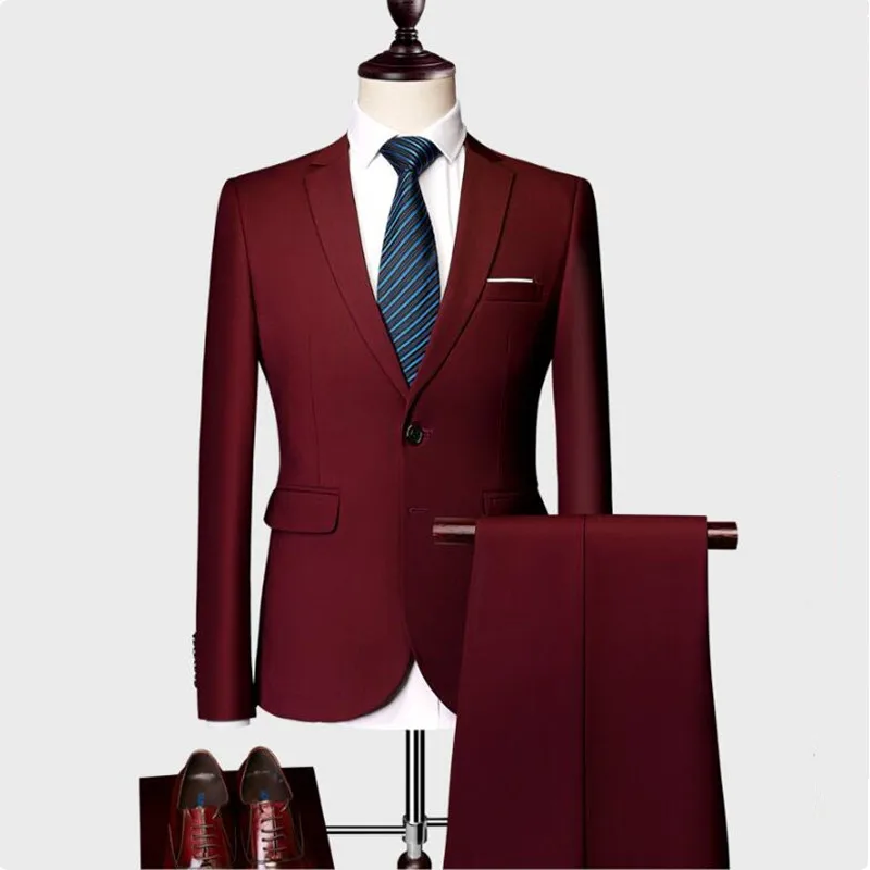 wine red Пиджак+ брюки) классический мужской деловой костюм, приталенный Королевский синий свадебный костюм жениха, мужской костюм, черный нежный мужской костюм, M-5XL - Цвет: wine red