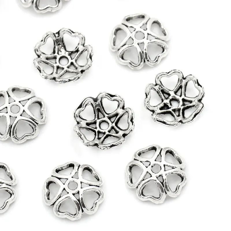 Новинка 100 шт. металлическая бусина полый цветок старинная Серебряная колпачки