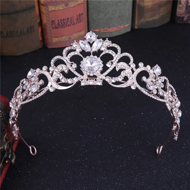 rose gold DIEZI Роскошные диадемы в стиле барокко, розовое золото, серебро, Хрустальная корона, диадемы для женщин, Стразы Диадемы для девочек, невесты, свадебный подарок, украшения для волос - Окраска металла: rose gold