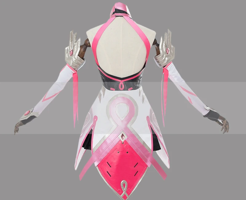 Настроить Overwatch ангела Циглер Мерси кожа розовый косплей костюм наряд