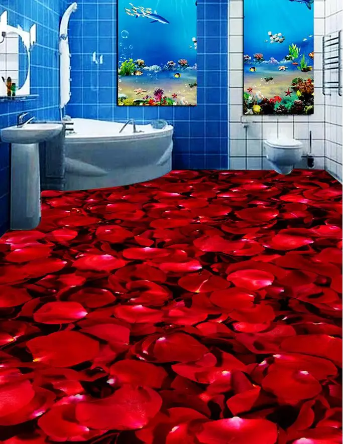 3d напольные 3D обои с лепестками роз в туалете ванной спальне для рисунком|floor