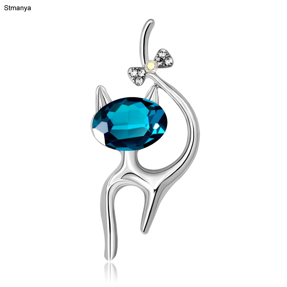 

New Crystal Cat Brooches for Women Large Animal Brooch Pin Fashion Dress Coat Accessories Cute Jewelry