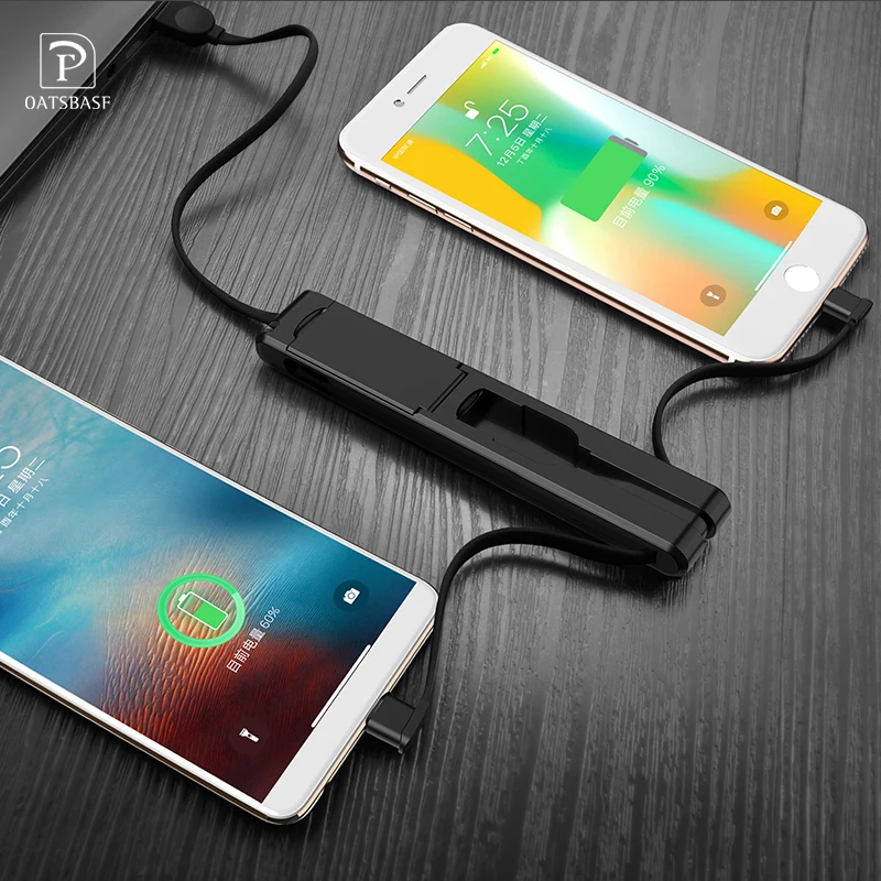 Оригинальный кабель Micro USB Oatsbasf 3 в 1 Type C 8 контактный для iPhone X 7 6 скрытая usb передачи