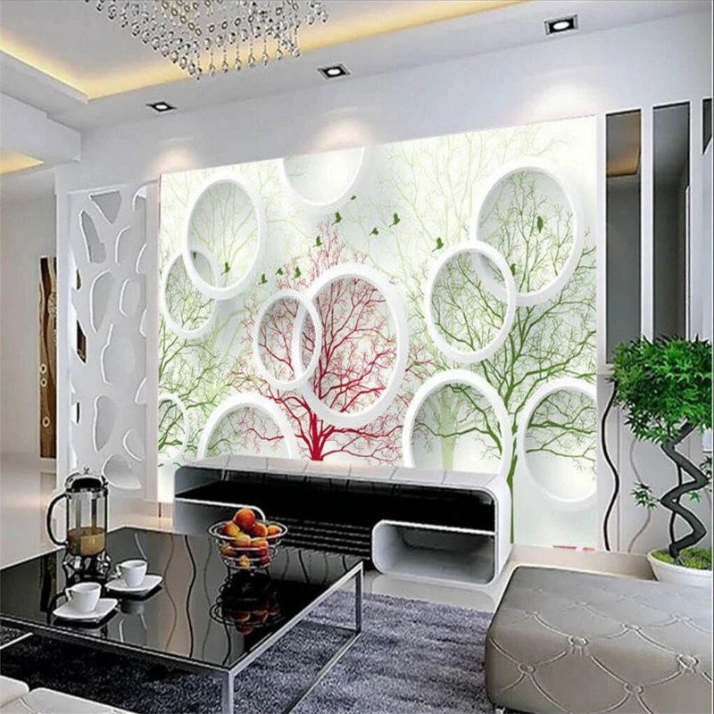 Обои на заказ 3D круг зеркало абстрактное дерево ТВ фон стена papel de parede|papel parede|de